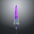 Purple Mythical Sword With Intricate Patterns Blue Silver Decorations And Gemstone Accent