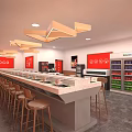 Hot Pot Restaurant Interior Featuring Bar Counter Bar Stools Red Signs And Beverage Cooler 3d model