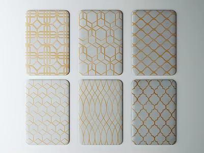 Square Rugs With Gold Geometric Patterns And Various Designs On Light Background 3d model