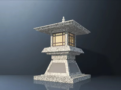 Traditional Stone Outdoor Lantern With Multi tiered Structure Glass Panels And Sturdy Base 3d model