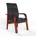 Comfortable Black Leather Office Chair With Wooden Armrests And Swivel Casters