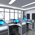 Public Office Space Modern Design With Office Cubicles Computers And Large Windows 3d model