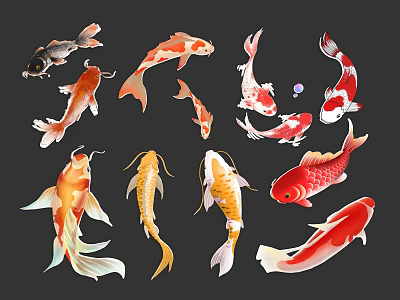 Vibrant Colorful Koi Fish Animal Wall Decor for Home Decorative Art 3d model