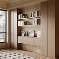 Modern Built in Bookcase With Wooden Shelves Cabinets And Decorative Books