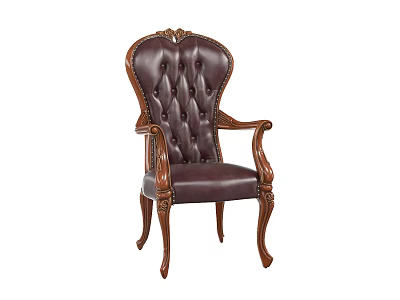 Vintage Brown Leather Single Sofa With Wooden Frame And Button Tufted Backrest 3d model