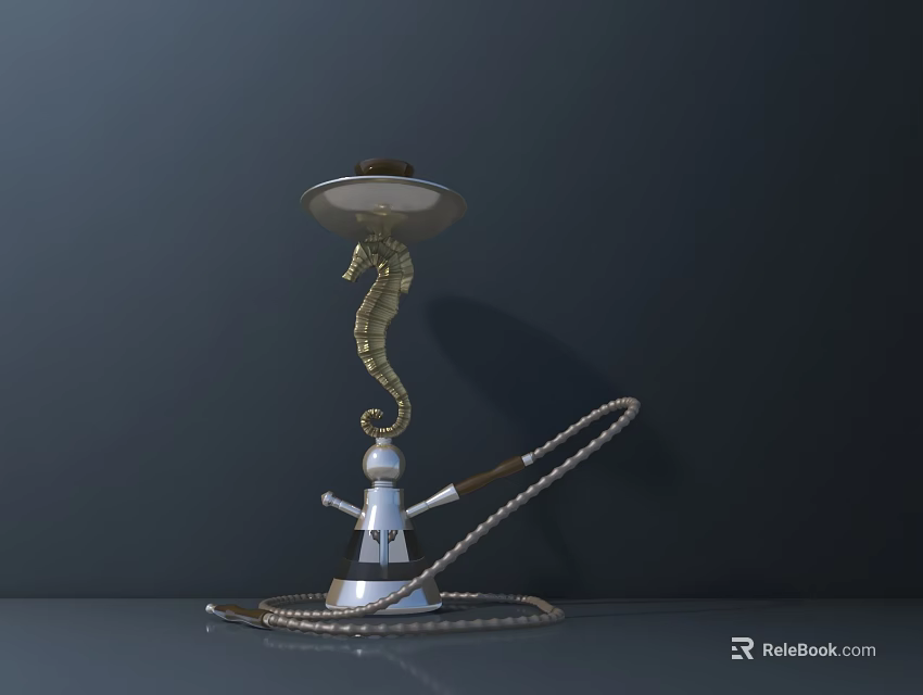 Elegant Decorative Ornament Set With Golden Silver Hookah And Curved Pipe Design 3d model 