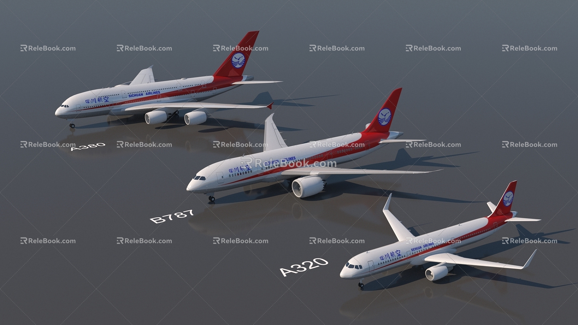 Various aircraft types of Sichuan Airlines 3d model