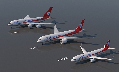 Various aircraft types of Sichuan Airlines 3d model