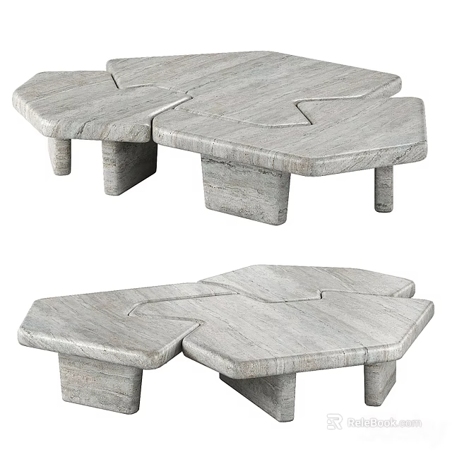 Modern Puzzle Shaped Modular Office Desk With Gray Connected Sections Design 3d model 