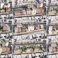 Scenic Commercial Street with Diverse Buildings Green Spaces and Urban Layout