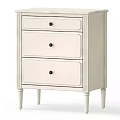 White Bedside Nightstand With Three Drawers And Black Round Knobs Decorative Legs 3d model