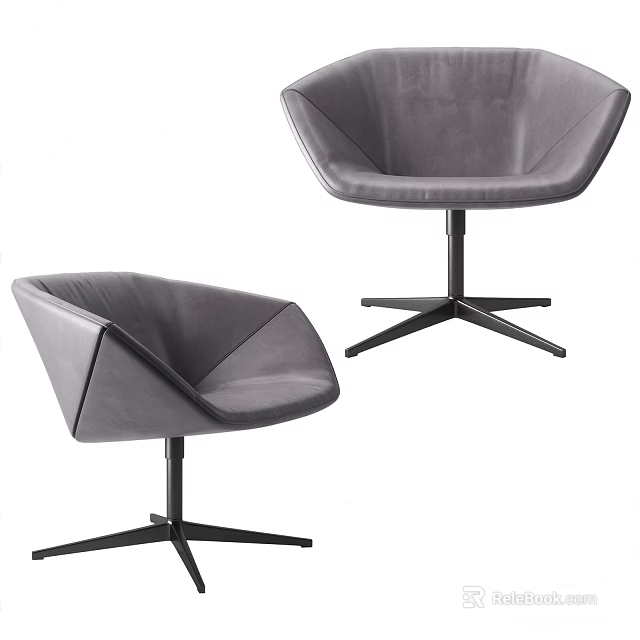 Modern Gray Velvet Accent Chairs with Curved Backrest and Swivel Base 3d model 