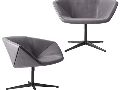 Modern Gray Velvet Accent Chairs with Curved Backrest and Swivel Base 3d model