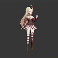 Blonde Anime Character Wearing Red Dress With Red Bow And Striped Socks Waving