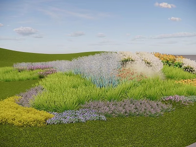 Colorful Ground Cover Plants In Natural Garden Landscape With Green Lawn And Flowering Varieties 3d model