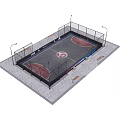 Outdoor Fenced Soccer Field With Artificial Turf Red Areas Center Mark Lighting And Benches