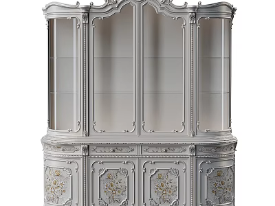 White European Style Decorative Display Cabinet With Carved Details And Glass Doors 3d model