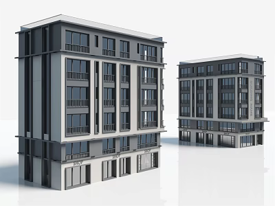 Two Modern Multi Story Buildings With Gray White Facade And Balconies Design 3d model