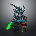 Fantasy Game Character Armored Warrior Riding Dinosaur Mount Green Flame Weapon Sharp Teeth Claws