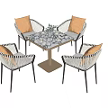 Modern Wicker Dining Set With Square Marble Tabletop And Beige Cushions 3d model