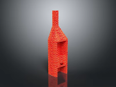 Red Brick Chimney Structure With Vertical Design And Internal Shelves 3d model