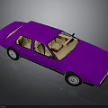 Purple Sedan Car with Four Doors Beige Interior on Gray Background and Reflective Surface