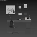 Modern Office Desk And Chair Setup With Table Lamp Grid Organizer File Folders