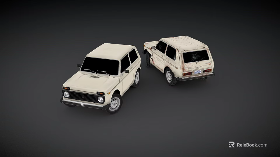 Vintage White SUV Models Displayed From Different Angles On Gray Background 3d model 