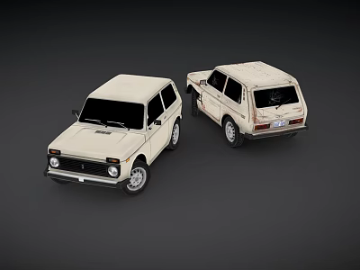 Vintage White SUV Models Displayed From Different Angles On Gray Background 3d model