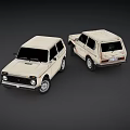 Vintage White SUV Models Displayed From Different Angles On Gray Background