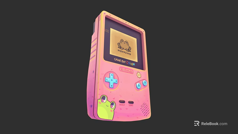 Pink Game Color Handheld Electric Toy Console Featuring Frog Design And Screen 3d model 