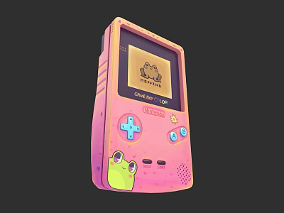 Pink Game Color Handheld Electric Toy Console Featuring Frog Design And Screen 3d model
