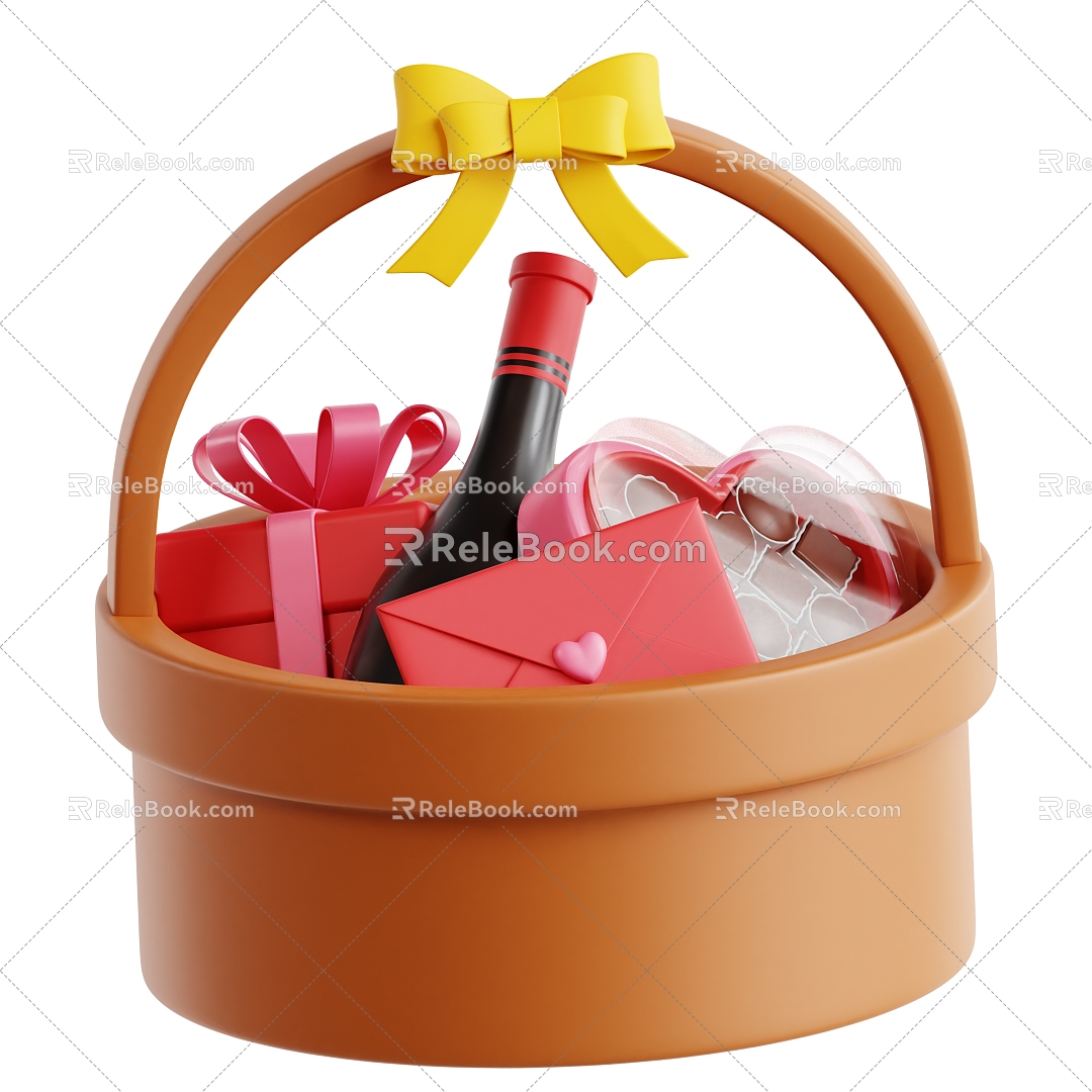 Modern Basket Gift Box Envelope Red Wine Cartoon Gift Box 3d model