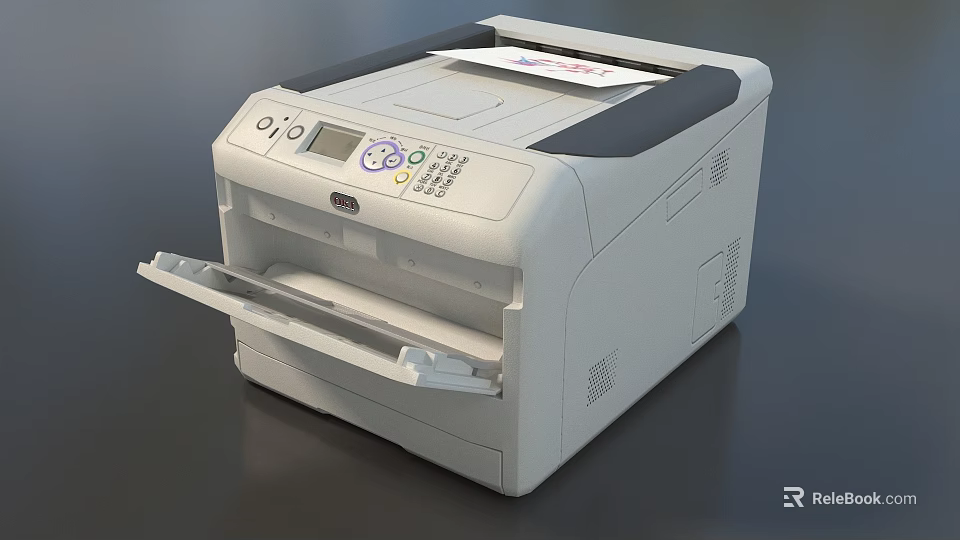 Modern Office Printer With Control Panel Open Paper Tray And LCD 3d model 