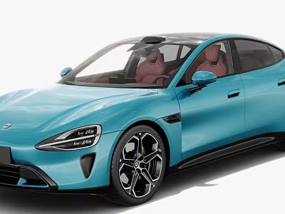 Blue Electric Coupe Style Car With Sleek Design Red Seats Black Wheels And Modern Exterior 3d model