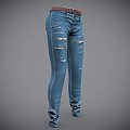 Blue Distressed Skinny Jeans with Ripped Details and Brown Belt Casual Style