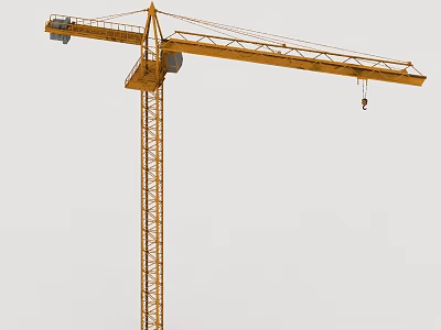 Yellow Tower Crane With Tall Lattice Structure And Extended Boom For Construction 3d model