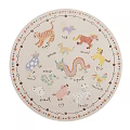 Round Carpet For Kids Room With Various Animal Patterns And English Words Decorative Border
