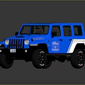 Blue And White Jeep Vehicle With Black Roof And Off Road Wheels Design