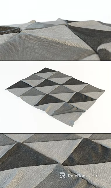 Modern Square Rug With Geometric Triangular Pattern In Gray And Black Tones 3d model 