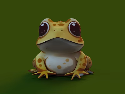 Cute Cartoon Reptile Character With Yellow Body Brown Spots And Big Eyes On Green Background 3d model