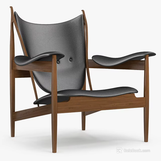 Comfortable Modern Armchair With Wooden Frame And Black Leather Upholstery 3d model 