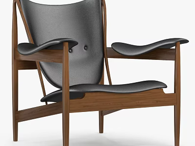 Comfortable Modern Armchair With Wooden Frame And Black Leather Upholstery 3d model