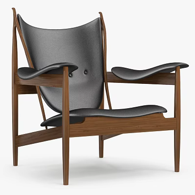 Comfortable Modern Armchair With Wooden Frame And Black Leather Upholstery 3d model