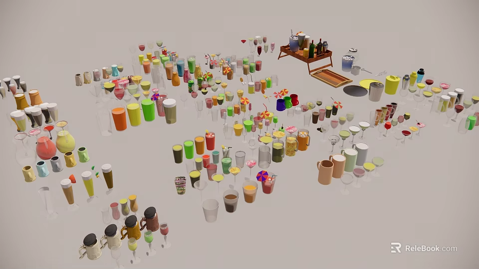 Snack Shop With Wide Variety Of Colorful Cups Bottles And Glassware 3d model 