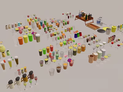 Snack Shop With Wide Variety Of Colorful Cups Bottles And Glassware 3d model