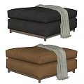 Modern Leather Ottoman With Dark Brown Upholstery Soft Throw Blanket And Metal Legs