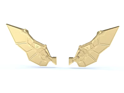 Golden Symmetrical Detailed Sculpture With Geometric Wing Like Artistic Design Elements 3d model