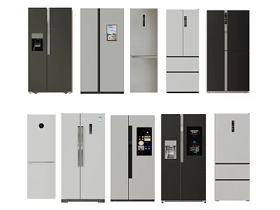 Various Modern Refrigerator Styles With Different Door Designs And Color Options 3d model