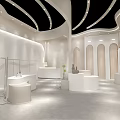 Modern White Clothing Store Interior With Arched Design Mannequins And Green Plant
